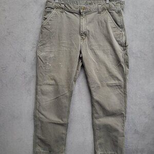 Carhartt Gray Canvas Dungaree Carpenter Work Men Pants 40x32 Cargo Relaxed Fit *